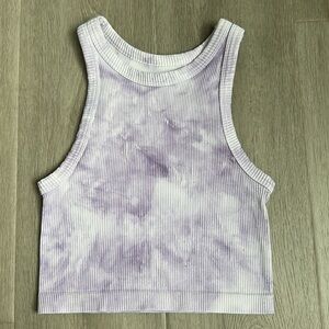 RSQ Purple and White Ribbed Crop Tank Top